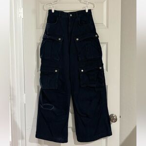 Zara mid rise dark wash cargo jeans